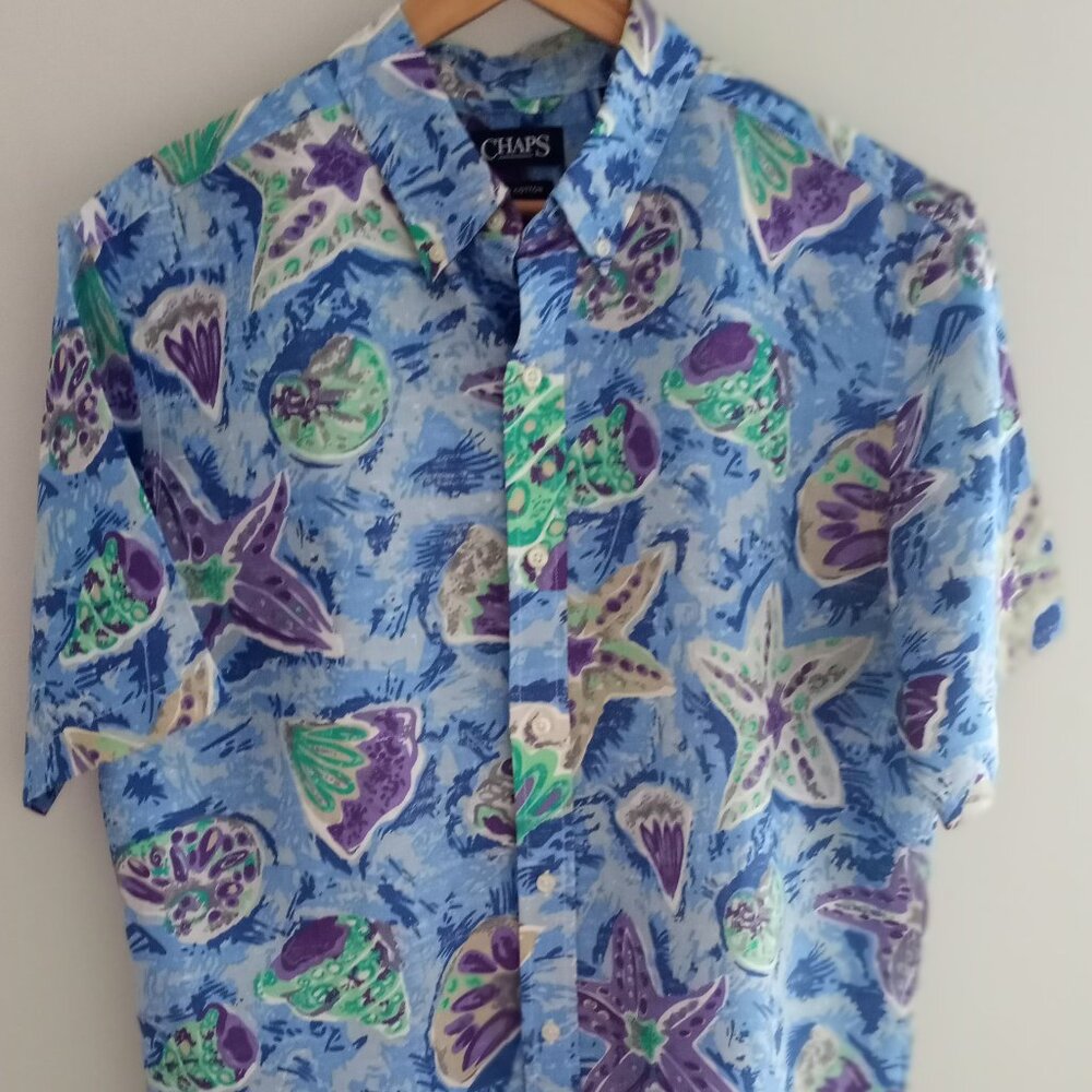'CHAPS' NWOT Short Sleeve Linen Blend Size L Button down Shirt